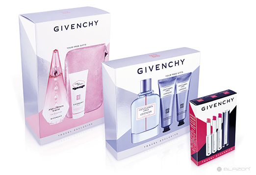 BLAZON / Crossdesign crée pour PARFUMS GIVENCHY les packagings de la gamme de produits parfums, maquillages et soins Travel Exclusive.