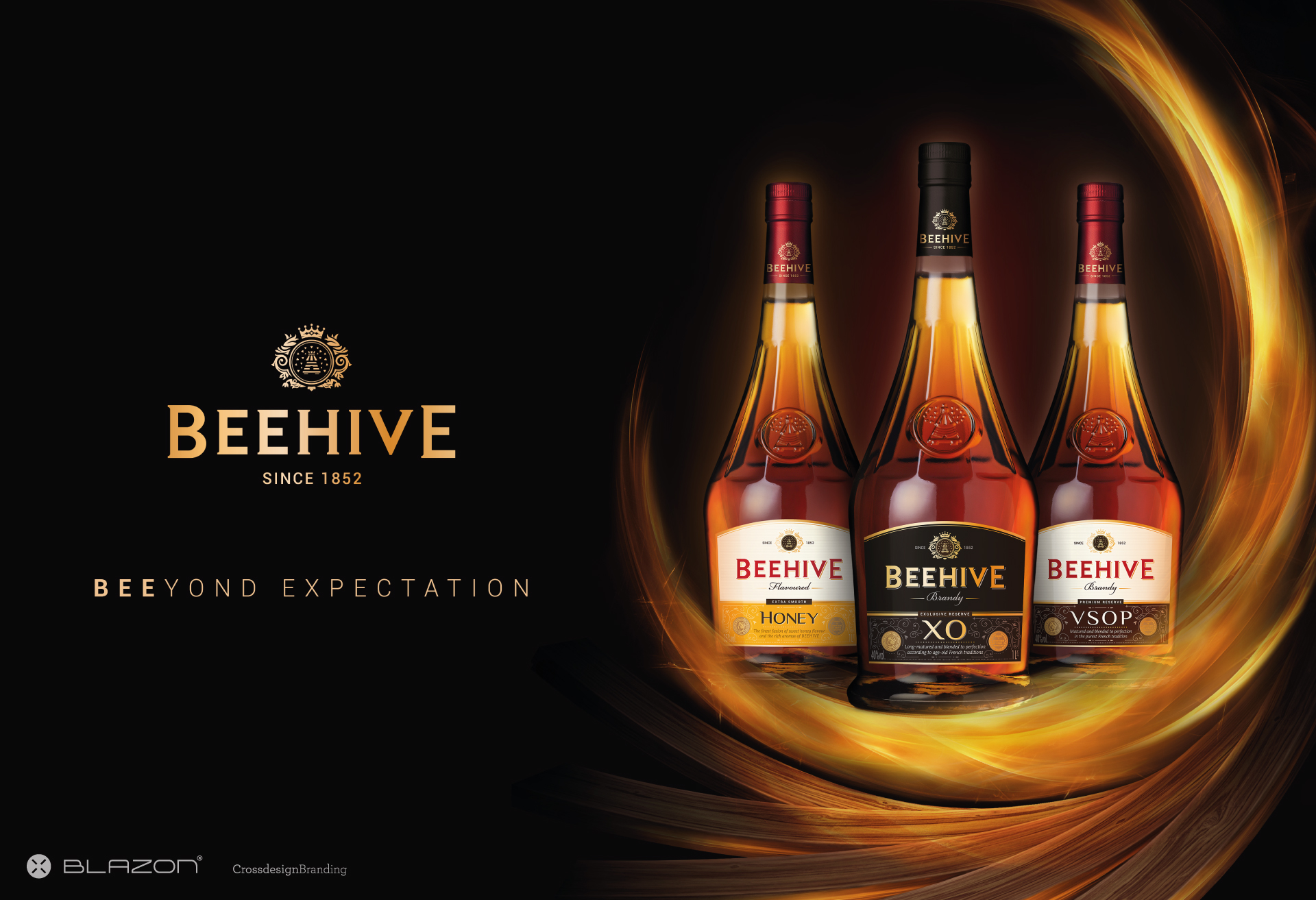BLAZON / Crossdesign crée le nouveau territoire visuel de la marque internationale de brandy Beehive.